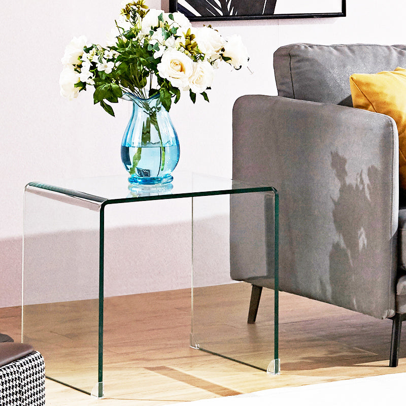 Modern Clear/Smoky Glass Sofa Side Table Rectangular Sled End Table White Clearhalo 'Coffee & Accent Tables' 'End & Side Tables' 'end_side_table' 'end_side_tables' 'furn' 'furn_end_side_tables' 'Furniture' 'furniture_end_side_table' 'Living Room Furniture' 5012545