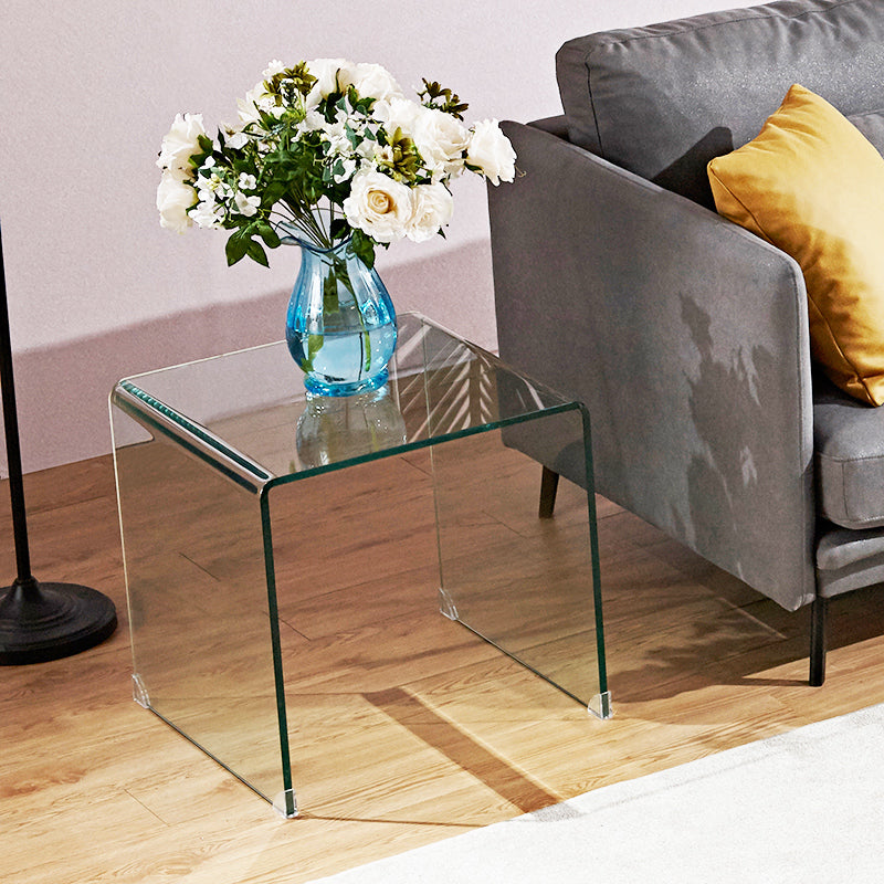 Modern Clear/Smoky Glass Sofa Side Table Rectangular Sled End Table Clearhalo 'Coffee & Accent Tables' 'End & Side Tables' 'end_side_table' 'end_side_tables' 'furn' 'furn_end_side_tables' 'Furniture' 'furniture_end_side_table' 'Living Room Furniture' 5012548
