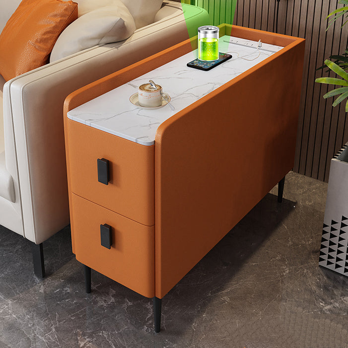 Modern Style White Rectangular Side Table with Storage and Shelf Orange Black Orange Clearhalo 'Coffee & Accent Tables' 'End & Side Tables' 'end_side_table' 'end_side_tables' 'furn' 'furn_end_side_tables' 'Furniture' 'furniture_end_side_table' 'Living Room Furniture' 5012597