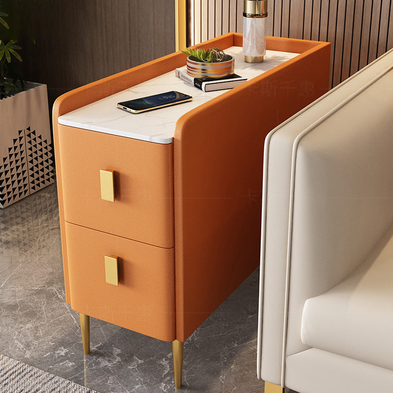 Modern Style White Rectangular Side Table with Storage and Shelf Orange Gold Orange Clearhalo 'Coffee & Accent Tables' 'End & Side Tables' 'end_side_table' 'end_side_tables' 'furn' 'furn_end_side_tables' 'Furniture' 'furniture_end_side_table' 'Living Room Furniture' 5012600