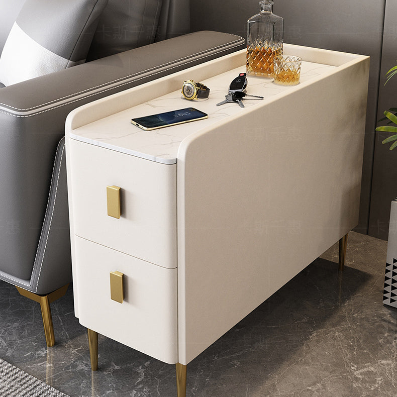 Modern Style White Rectangular Side Table with Storage and Shelf Clearhalo 'Coffee & Accent Tables' 'End & Side Tables' 'end_side_table' 'end_side_tables' 'furn' 'furn_end_side_tables' 'Furniture' 'furniture_end_side_table' 'Living Room Furniture' 5012601