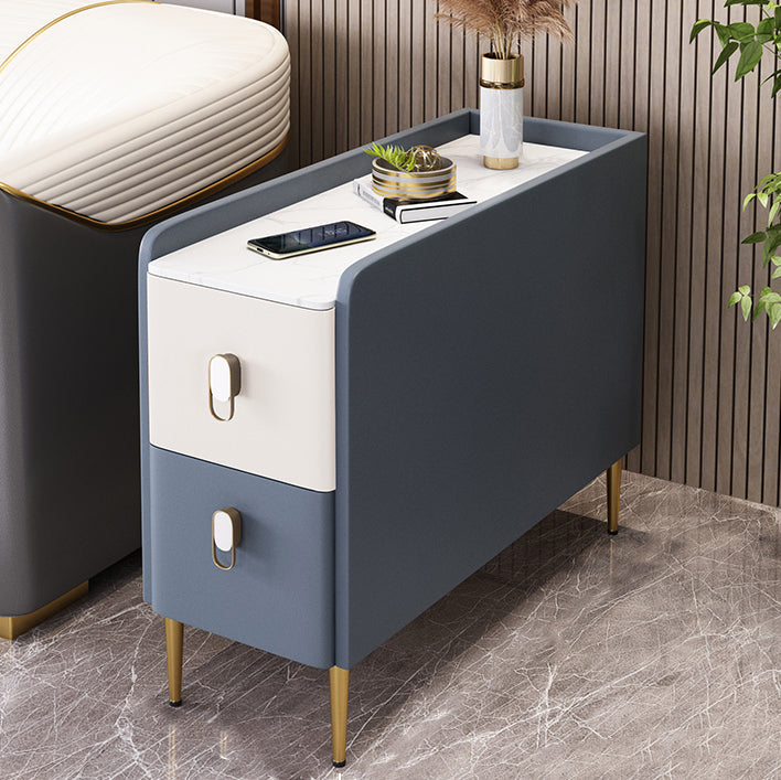 Modern Style White Rectangular Side Table with Storage and Shelf Grey Gold White Clearhalo 'Coffee & Accent Tables' 'End & Side Tables' 'end_side_table' 'end_side_tables' 'furn' 'furn_end_side_tables' 'Furniture' 'furniture_end_side_table' 'Living Room Furniture' 5012604