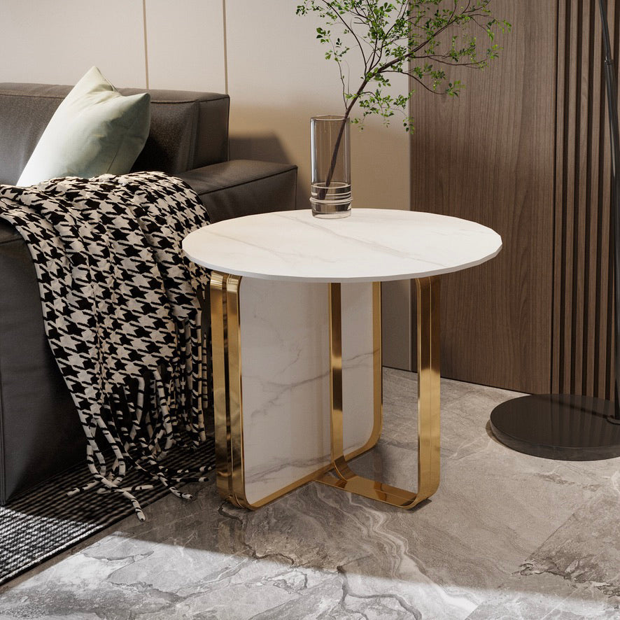 Contemporary Gold Metal Sofa Side Accent Table with Sintered Stone Top White Clearhalo 'Coffee & Accent Tables' 'End & Side Tables' 'end_side_table' 'end_side_tables' 'furn' 'furn_end_side_tables' 'Furniture' 'furniture_end_side_table' 'Living Room Furniture' 5012620