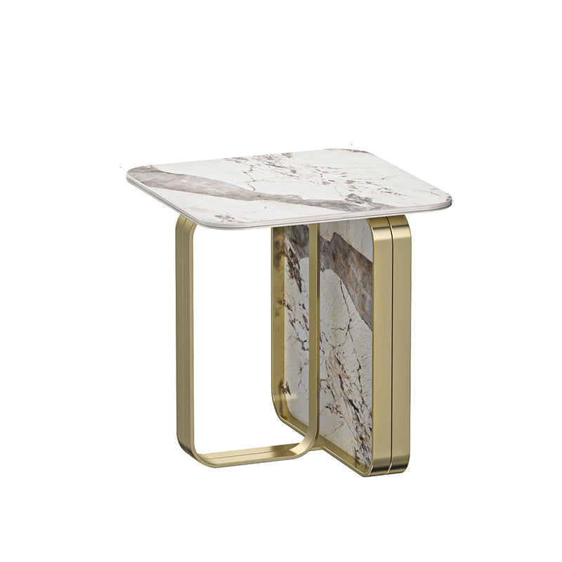 Contemporary Gold Metal Sofa Side Accent Table with Sintered Stone Top Clearhalo 'Coffee & Accent Tables' 'End & Side Tables' 'end_side_table' 'end_side_tables' 'furn' 'furn_end_side_tables' 'Furniture' 'furniture_end_side_table' 'Living Room Furniture' 5012625