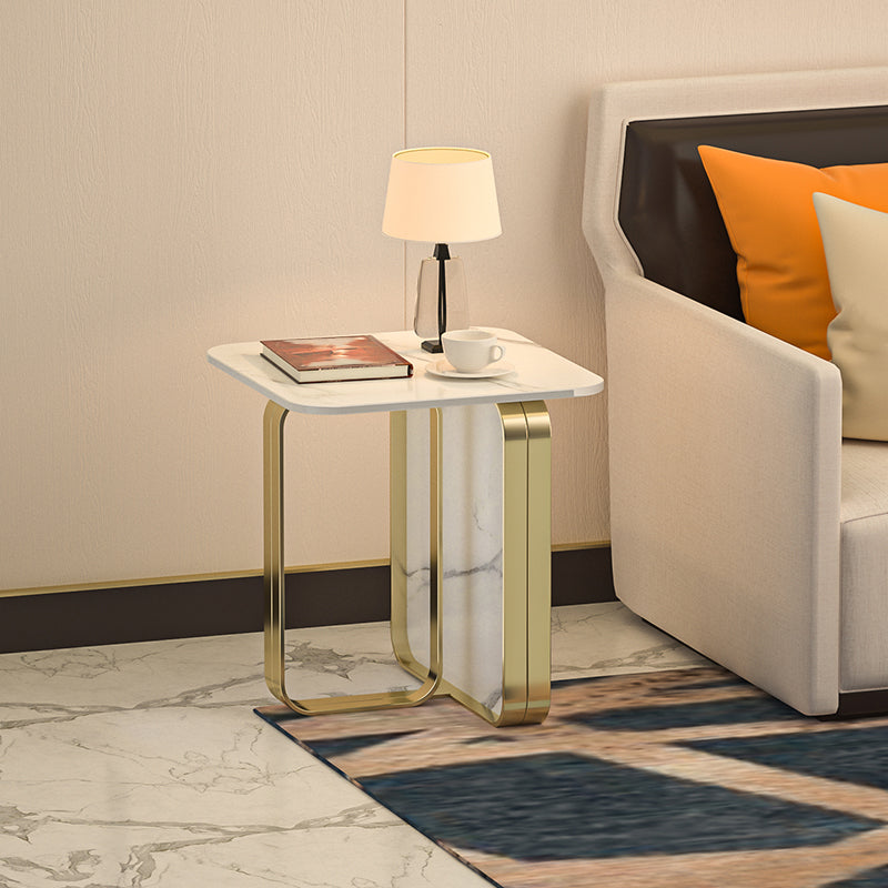 Contemporary Gold Metal Sofa Side Accent Table with Sintered Stone Top Clearhalo 'Coffee & Accent Tables' 'End & Side Tables' 'end_side_table' 'end_side_tables' 'furn' 'furn_end_side_tables' 'Furniture' 'furniture_end_side_table' 'Living Room Furniture' 5012634
