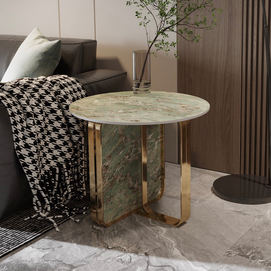 Contemporary Gold Metal Sofa Side Accent Table with Sintered Stone Top Green Clearhalo 'Coffee & Accent Tables' 'End & Side Tables' 'end_side_table' 'end_side_tables' 'furn' 'furn_end_side_tables' 'Furniture' 'furniture_end_side_table' 'Living Room Furniture' 5012638