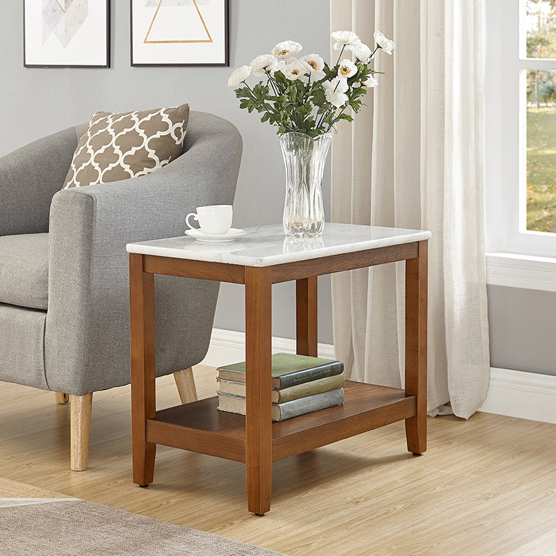 24" Tall Farmhouse Rectangular Wooden Side Table With One Shelf and 4 Wood Legs Brown White Clearhalo 'Coffee & Accent Tables' 'End & Side Tables' 'end_side_table' 'end_side_tables' 'furn' 'furn_end_side_tables' 'Furniture' 'furniture_end_side_table' 'Living Room Furniture' 5012645