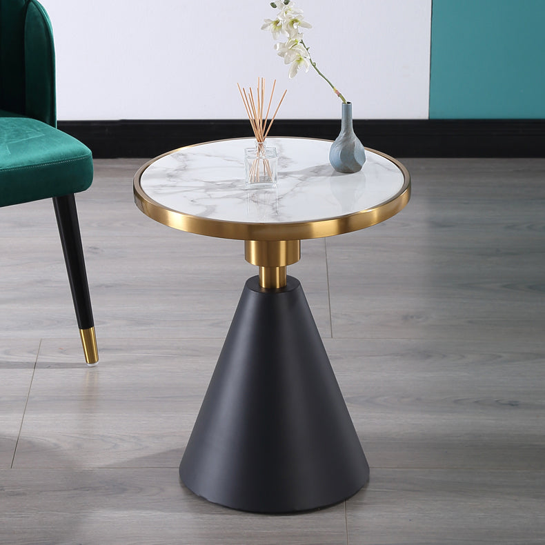 Marble Top Glossy End Table,21.6" Tall Round Pedestal End Table Black White Grey Clearhalo 'Coffee & Accent Tables' 'End & Side Tables' 'end_side_table' 'end_side_tables' 'furn' 'furn_end_side_tables' 'Furniture' 'furniture_end_side_table' 'Living Room Furniture' 5012669