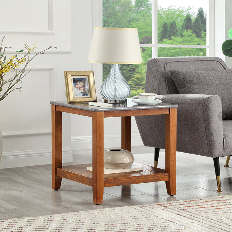 Farmhouse Living Room 4-Leg End Table One-Shelf Wooden Sofa End Table Light Brown Gray Clearhalo 'Coffee & Accent Tables' 'End & Side Tables' 'end_side_table' 'end_side_tables' 'furn' 'furn_end_side_tables' 'Furniture' 'furniture_end_side_table' 'Living Room Furniture' 5012713