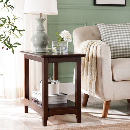 Country Wooden Table Top End Table One Shelf Side Table With Four Legs Dark Brown Clearhalo 'Coffee & Accent Tables' 'End & Side Tables' 'end_side_table' 'end_side_tables' 'furn' 'furn_end_side_tables' 'Furniture' 'furniture_end_side_table' 'Living Room Furniture' 5012719