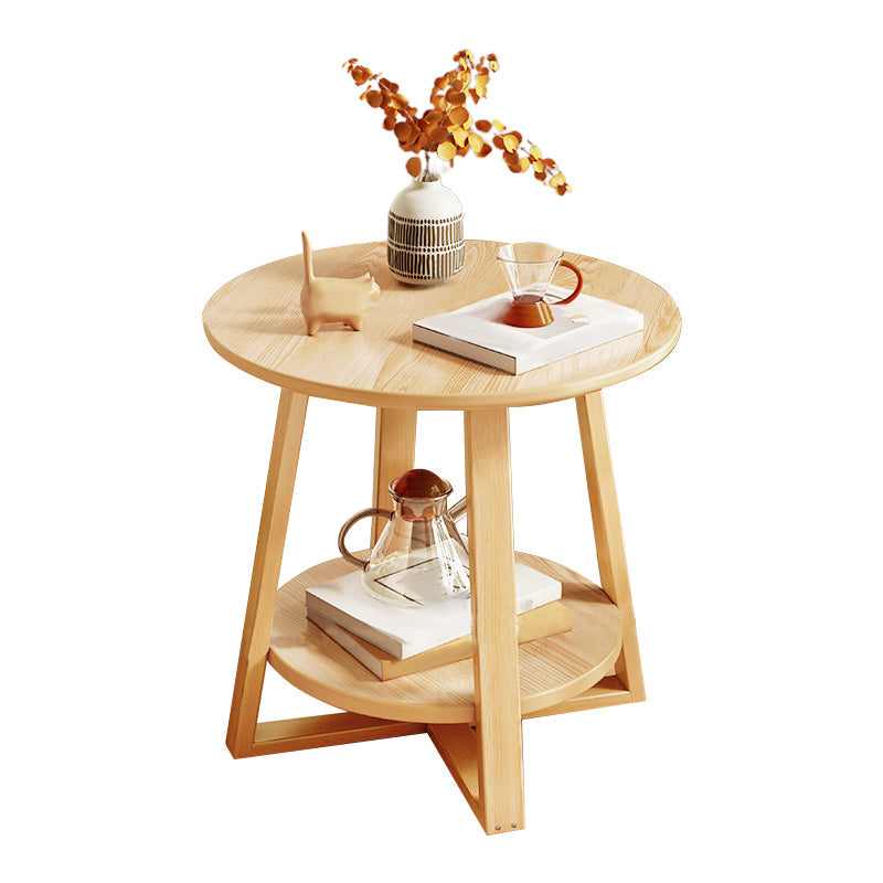 21.7" Wood Accent Accent Side Table, Solid Wood in Natural Finish 19.7"L x 19.7"W x 23.5"H Natural Shelves Included Clearhalo 'Coffee & Accent Tables' 'End & Side Tables' 'end_side_table' 'end_side_tables' 'furn' 'furn_end_side_tables' 'Furniture' 'furniture_end_side_table' 'Living Room Furniture' 5012770