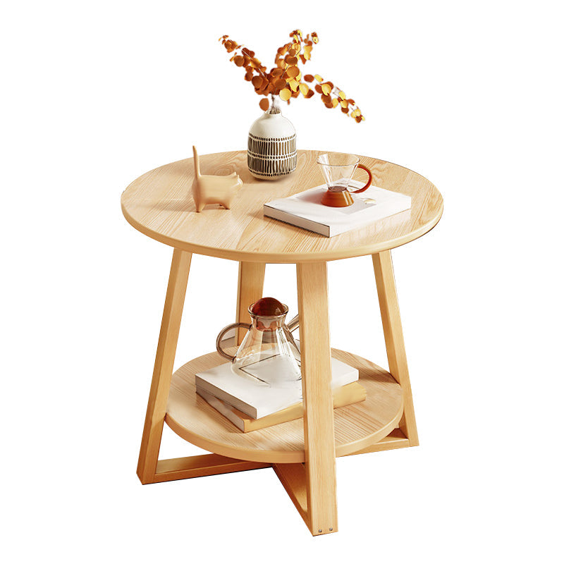 21.7" Wood Accent Accent Side Table, Solid Wood in Natural Finish 23.6"L x 23.6"W x 23.6"H Natural Shelves Included Clearhalo 'Coffee & Accent Tables' 'End & Side Tables' 'end_side_table' 'end_side_tables' 'furn' 'furn_end_side_tables' 'Furniture' 'furniture_end_side_table' 'Living Room Furniture' 5012772