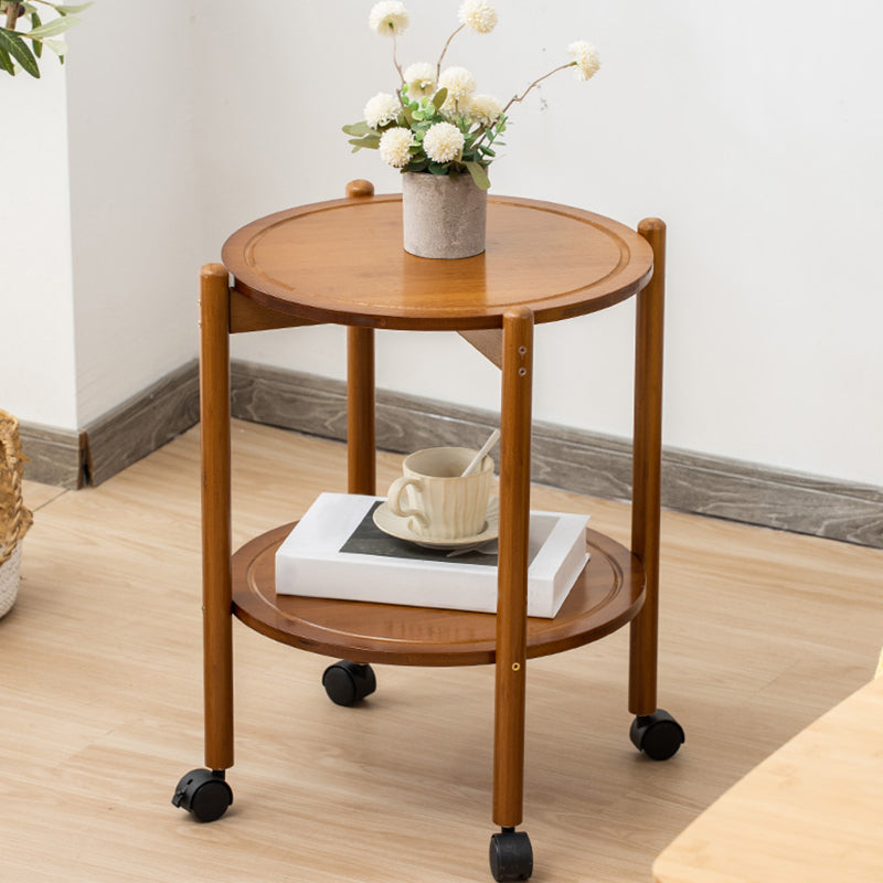 Modern Round Wood Side Table with 4 Legs and Storage for Living Room 18"L x 18"W x 22"H Casters Included 2 Clearhalo 'Coffee & Accent Tables' 'End & Side Tables' 'end_side_table' 'end_side_tables' 'furn' 'furn_end_side_tables' 'Furniture' 'furniture_end_side_table' 'Living Room Furniture' 5012836