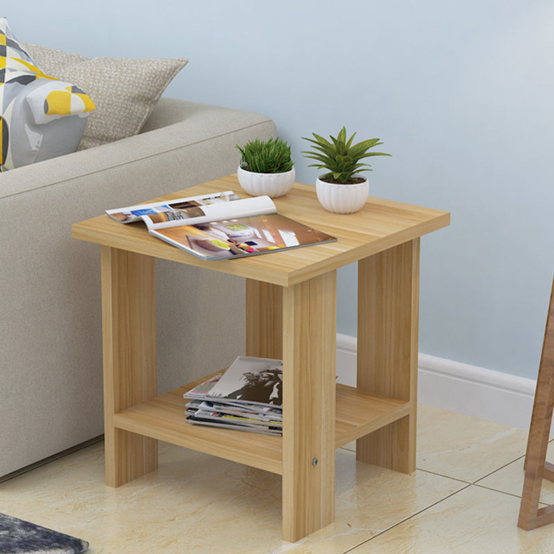 Contemporary Wooden Side Table One Shelf End Table With Four Legs 12"L x 12"W x 12.5"H Natural Square Clearhalo 'Coffee & Accent Tables' 'End & Side Tables' 'end_side_table' 'end_side_tables' 'furn' 'furn_end_side_tables' 'Furniture' 'furniture_end_side_table' 'Living Room Furniture' 5012869