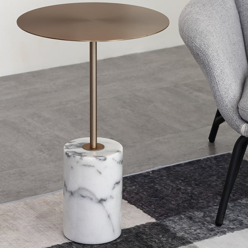 Iron and Marble End Table 11.8" Tall Mid-Century Round Drum Side Table Clearhalo 'Coffee & Accent Tables' 'End & Side Tables' 'end_side_table' 'end_side_tables' 'furn' 'furn_end_side_tables' 'Furniture' 'furniture_end_side_table' 'Living Room Furniture' 5012884