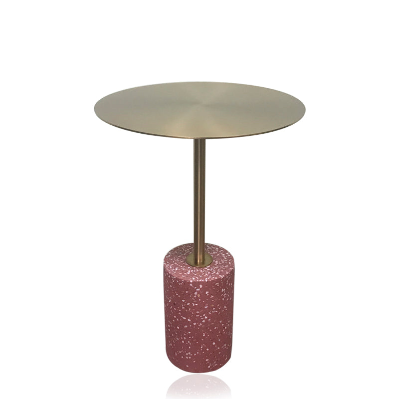 Iron and Marble End Table 11.8" Tall Mid-Century Round Drum Side Table Stone Pink Gold Clearhalo 'Coffee & Accent Tables' 'End & Side Tables' 'end_side_table' 'end_side_tables' 'furn' 'furn_end_side_tables' 'Furniture' 'furniture_end_side_table' 'Living Room Furniture' 5012889