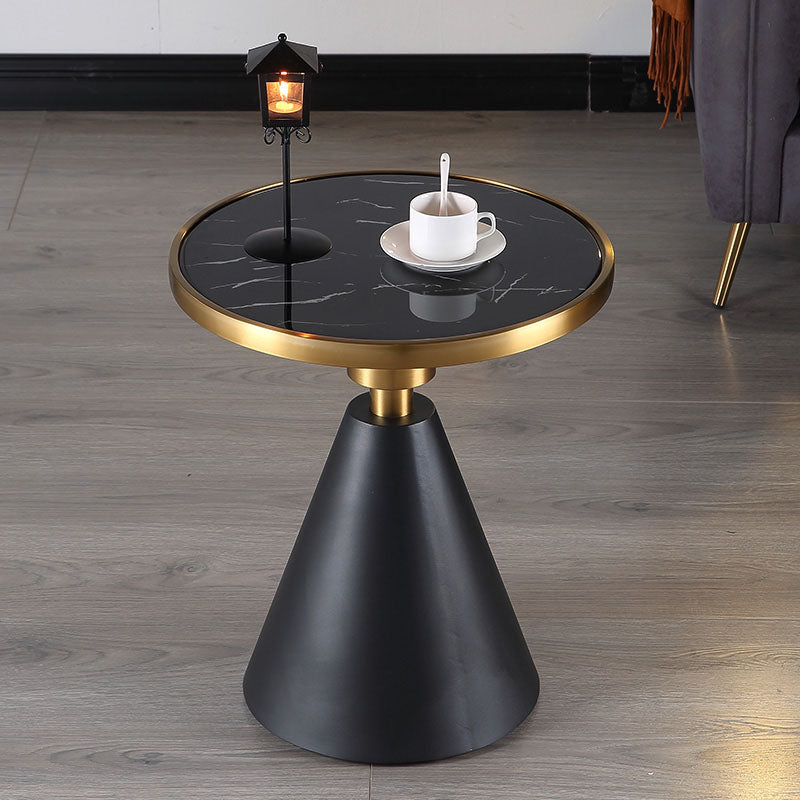 22" Tall Glam Round Marble Single Side End Table With Single Base 23.6"L x 23.6"W x 21.7"H Black Black Clearhalo 'Coffee & Accent Tables' 'End & Side Tables' 'end_side_table' 'end_side_tables' 'furn' 'furn_end_side_tables' 'Furniture' 'furniture_end_side_table' 'Living Room Furniture' 5012908