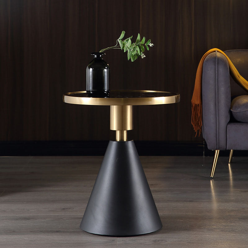 22" Tall Glam Round Marble Single Side End Table With Single Base 20"L x 20"W x 22"H Black Black Clearhalo 'Coffee & Accent Tables' 'End & Side Tables' 'end_side_table' 'end_side_tables' 'furn' 'furn_end_side_tables' 'Furniture' 'furniture_end_side_table' 'Living Room Furniture' 5012909