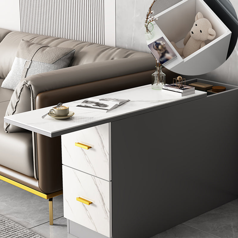 Solid Wood End Table 23.6" Tall 2-Drawer Side Table in Grey 31.5"L x 10"W x 24"H Clearhalo 'Coffee & Accent Tables' 'End & Side Tables' 'end_side_table' 'end_side_tables' 'furn' 'furn_end_side_tables' 'Furniture' 'furniture_end_side_table' 'Living Room Furniture' 5012948