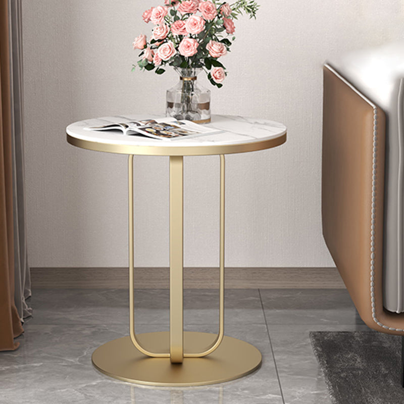 Metal End Table 21.65" Tall Modern Round Pedestal Side Table for Living Room 16"L x 16"W x 22"H Gold White Clearhalo 'Coffee & Accent Tables' 'End & Side Tables' 'end_side_table' 'end_side_tables' 'furn' 'furn_end_side_tables' 'Furniture' 'furniture_end_side_table' 'Living Room Furniture' 5012984