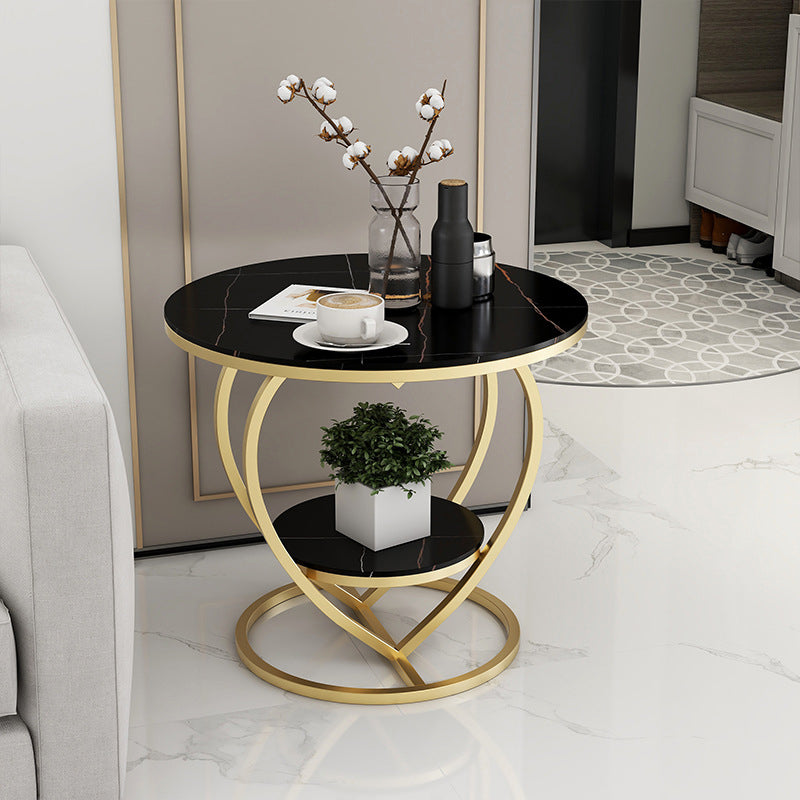 Luxury Marble Round Accent Side Table Abstract Metal Frame End Table with Shelf Clearhalo 'Coffee & Accent Tables' 'End & Side Tables' 'end_side_table' 'end_side_tables' 'furn' 'furn_end_side_tables' 'Furniture' 'furniture_end_side_table' 'Living Room Furniture' 5013006