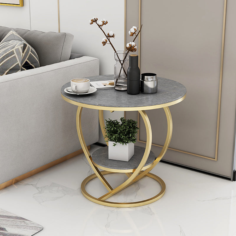 Luxury Marble Round Accent Side Table Abstract Metal Frame End Table with Shelf 16"L x 16"W x 20"H Gray Clearhalo 'Coffee & Accent Tables' 'End & Side Tables' 'end_side_table' 'end_side_tables' 'furn' 'furn_end_side_tables' 'Furniture' 'furniture_end_side_table' 'Living Room Furniture' 5013013