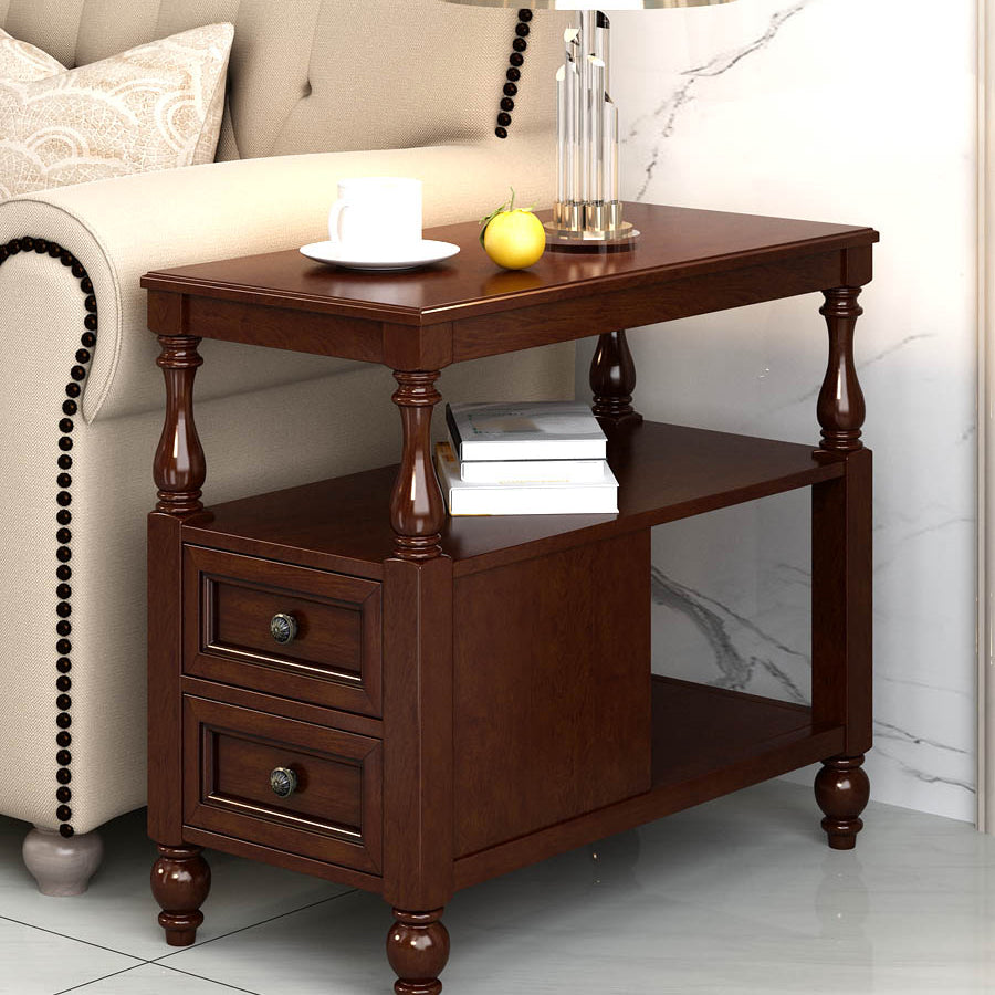 4 Legs Side Table Modern Wood Gold 2-Drawer Side End Snack Table Brown Clearhalo 'Coffee & Accent Tables' 'End & Side Tables' 'end_side_table' 'end_side_tables' 'furn' 'furn_end_side_tables' 'Furniture' 'furniture_end_side_table' 'Living Room Furniture' 5013057