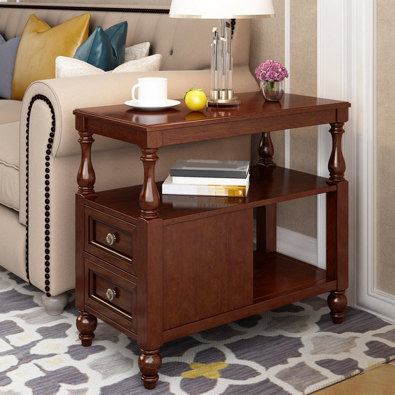 4 Legs Side Table Modern Wood Gold 2-Drawer Side End Snack Table Clearhalo 'Coffee & Accent Tables' 'End & Side Tables' 'end_side_table' 'end_side_tables' 'furn' 'furn_end_side_tables' 'Furniture' 'furniture_end_side_table' 'Living Room Furniture' 5013076