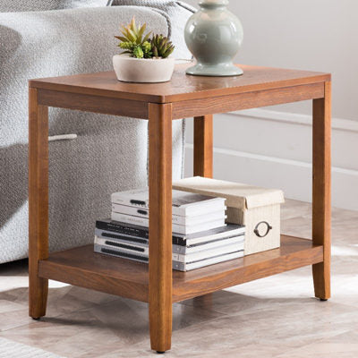 Ashwood Double Tier End Table Contemporary Rectangular Side Table for Living Room 24"L x 16"W x 24"H Brown Four Leg Clearhalo 'Coffee & Accent Tables' 'End & Side Tables' 'end_side_table' 'end_side_tables' 'furn' 'furn_end_side_tables' 'Furniture' 'furniture_end_side_table' 'Living Room Furniture' 5013104