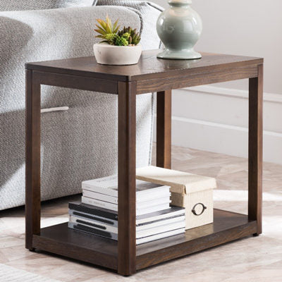 Ashwood Double Tier End Table Contemporary Rectangular Side Table for Living Room 24"L x 16"W x 24"H Dark Brown Frame Clearhalo 'Coffee & Accent Tables' 'End & Side Tables' 'end_side_table' 'end_side_tables' 'furn' 'furn_end_side_tables' 'Furniture' 'furniture_end_side_table' 'Living Room Furniture' 5013105