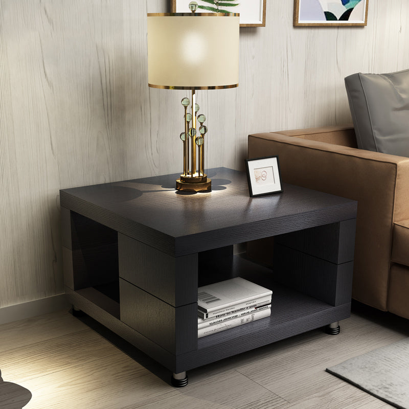 Modern Square 17.72" Tall Wood Side Table with 4 Legs and Double Tier 31.5"L x 31.5"W x 17.7"H Black Clearhalo 'Coffee & Accent Tables' 'End & Side Tables' 'end_side_table' 'end_side_tables' 'furn' 'furn_end_side_tables' 'Furniture' 'furniture_end_side_table' 'Living Room Furniture' 5013146