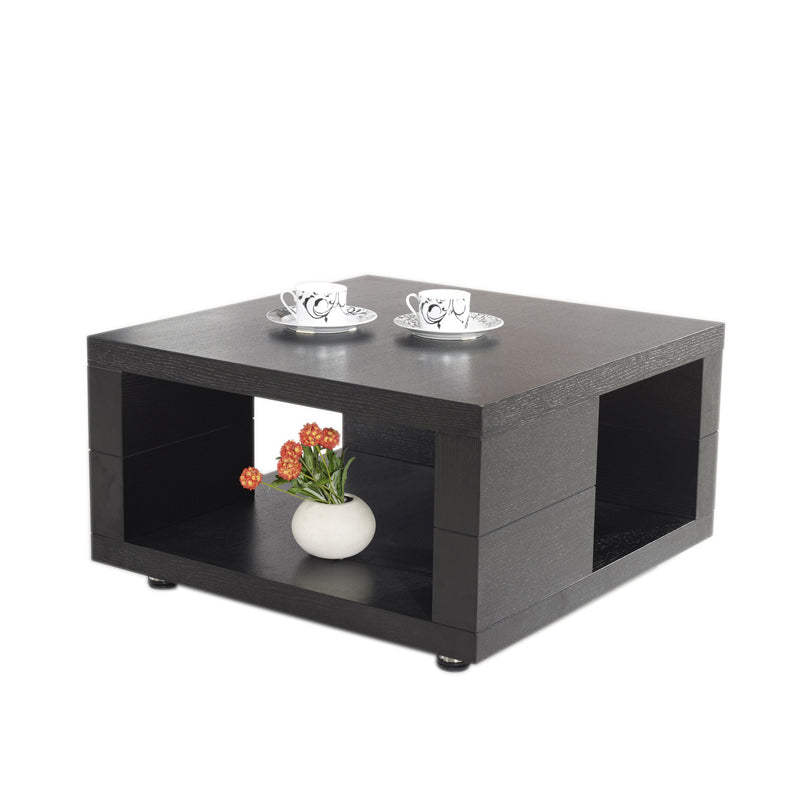 Modern Square 17.72" Tall Wood Side Table with 4 Legs and Double Tier 28"L x 28"W x 18"H Black Clearhalo 'Coffee & Accent Tables' 'End & Side Tables' 'end_side_table' 'end_side_tables' 'furn' 'furn_end_side_tables' 'Furniture' 'furniture_end_side_table' 'Living Room Furniture' 5013147