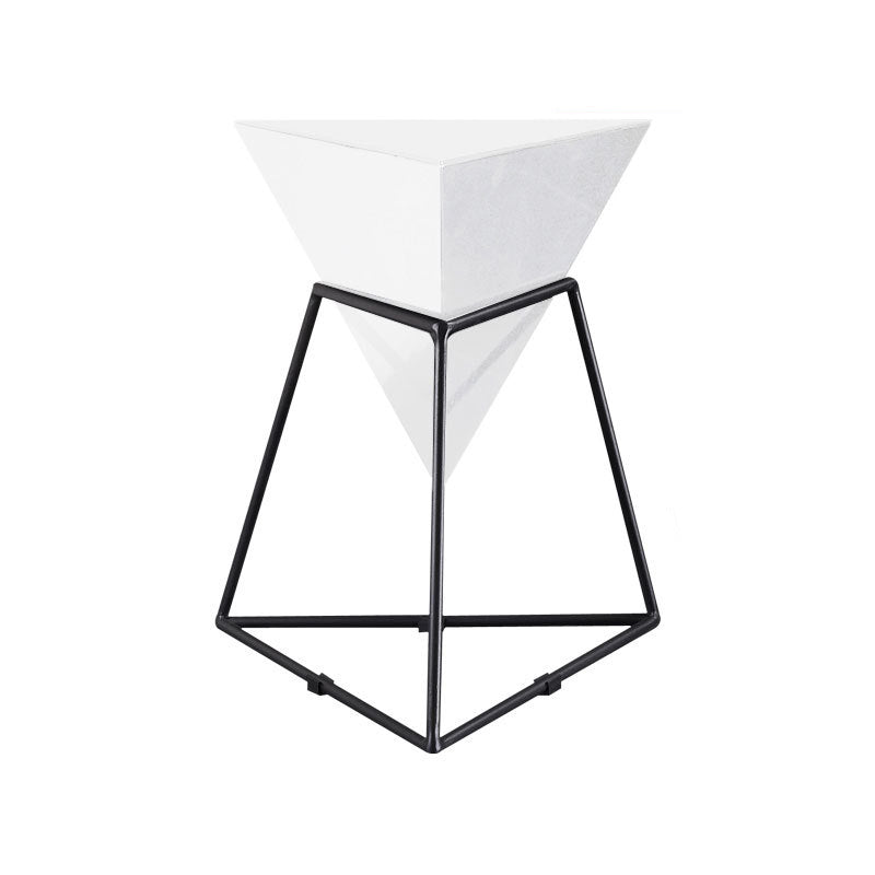 Metal Frame Triangle End Table,21.6"H Gloss Modern Side Table Black White Clearhalo 'Coffee & Accent Tables' 'End & Side Tables' 'end_side_table' 'end_side_tables' 'furn' 'furn_end_side_tables' 'Furniture' 'furniture_end_side_table' 'Living Room Furniture' 5013152