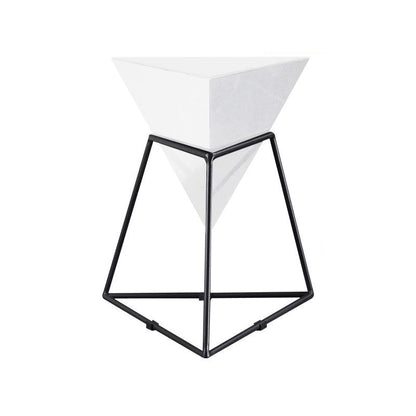 Metal Frame Triangle End Table,21.6"H Gloss Modern Side Table Black White Clearhalo 'Coffee & Accent Tables' 'End & Side Tables' 'end_side_table' 'end_side_tables' 'furn' 'furn_end_side_tables' 'Furniture' 'furniture_end_side_table' 'Living Room Furniture' 5013152