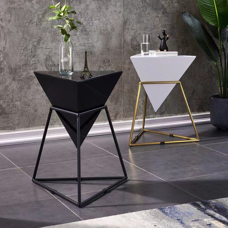 Metal Frame Triangle End Table,21.6"H Gloss Modern Side Table Clearhalo 'Coffee & Accent Tables' 'End & Side Tables' 'end_side_table' 'end_side_tables' 'furn' 'furn_end_side_tables' 'Furniture' 'furniture_end_side_table' 'Living Room Furniture' 5013153