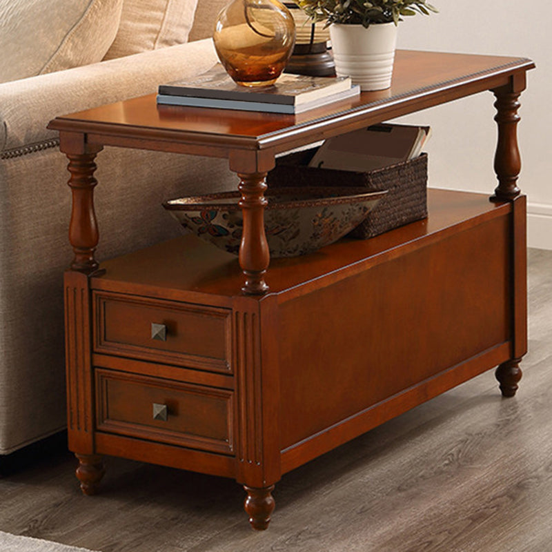 24" Tall Top Side with Two Drawer Table 4 Wooden Legs Single End Table Brown Clearhalo 'Coffee & Accent Tables' 'End & Side Tables' 'end_side_table' 'end_side_tables' 'furn' 'furn_end_side_tables' 'Furniture' 'furniture_end_side_table' 'Living Room Furniture' 5013215