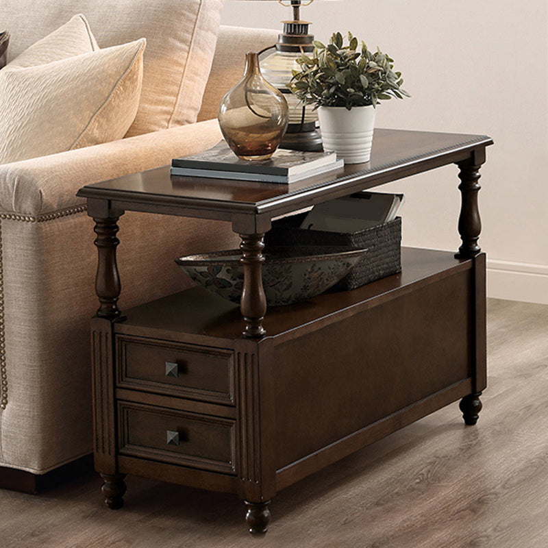 24" Tall Top Side with Two Drawer Table 4 Wooden Legs Single End Table Dark Brown Clearhalo 'Coffee & Accent Tables' 'End & Side Tables' 'end_side_table' 'end_side_tables' 'furn' 'furn_end_side_tables' 'Furniture' 'furniture_end_side_table' 'Living Room Furniture' 5013216