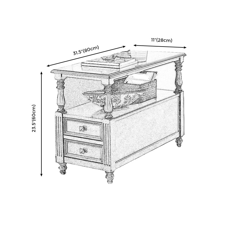 24" Tall Top Side with Two Drawer Table 4 Wooden Legs Single End Table Clearhalo 'Coffee & Accent Tables' 'End & Side Tables' 'end_side_table' 'end_side_tables' 'furn' 'furn_end_side_tables' 'Furniture' 'furniture_end_side_table' 'Living Room Furniture' 5013226