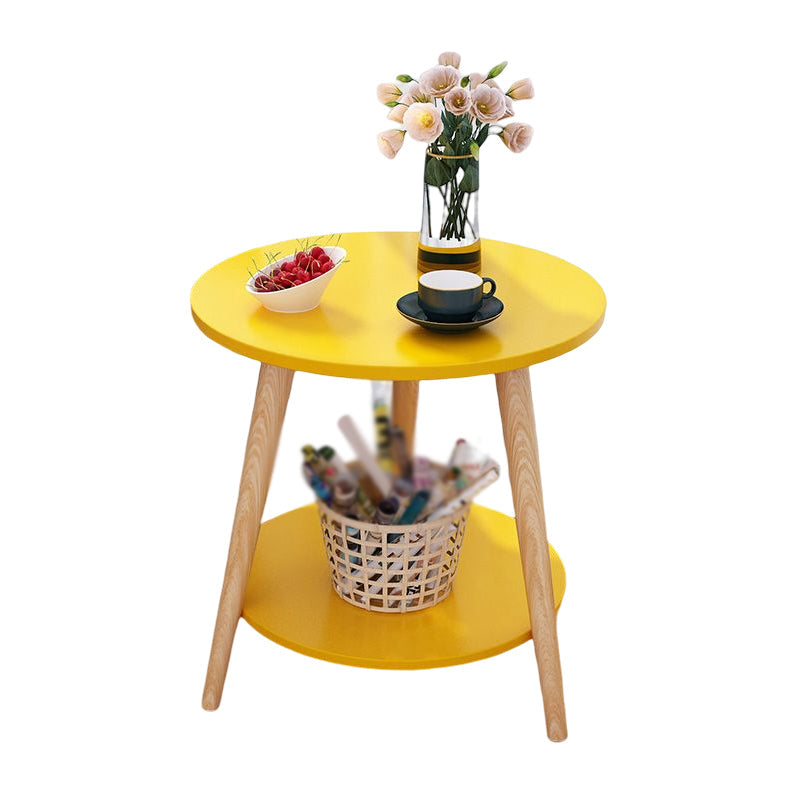 Contemporary Wooden Round Side Table Three Wooden Legs End Table 19.7"L x 19.7"W x 19.7"H Yellow Clearhalo 'Coffee & Accent Tables' 'End & Side Tables' 'end_side_table' 'end_side_tables' 'furn' 'furn_end_side_tables' 'Furniture' 'furniture_end_side_table' 'Living Room Furniture' 5013233