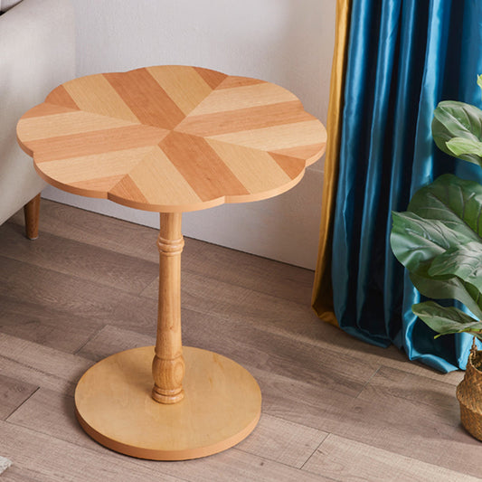 Brown Solid Oak End Table, Round Gloss Contemporary Side Table