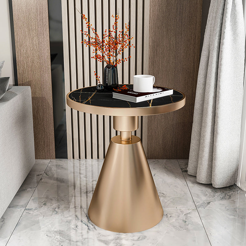 Glam Round Modern Block Side Table Sintered Stone Pedestal End Table Gold Black Gold Clearhalo 'Coffee & Accent Tables' 'End & Side Tables' 'end_side_table' 'end_side_tables' 'furn' 'furn_end_side_tables' 'Furniture' 'furniture_end_side_table' 'Living Room Furniture' 5013287