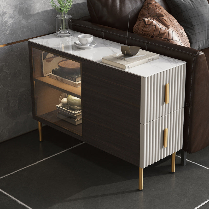 Modern Square 4 Legs Side Table with Storage for Living Room Off-White Left Clearhalo 'Coffee & Accent Tables' 'End & Side Tables' 'end_side_table' 'end_side_tables' 'furn' 'furn_end_side_tables' 'Furniture' 'furniture_end_side_table' 'Living Room Furniture' 5013355