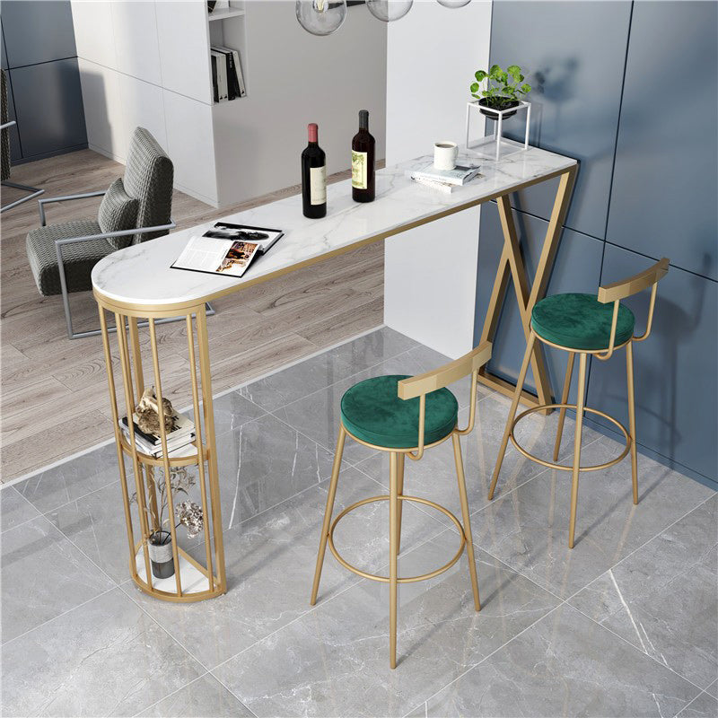 Glam Style Bar Table 42-inch Height Artificial Marble Top Bistro Table with Storage Shelf 63"L x 15.7"W x 41.3"H Free Form Without Chairs Clearhalo 'Bar Furniture' 'Bar Tables' 'bar_tables' 'furn' 'furn_bar_tables' 'Furniture' 'furniture_bar_tables' 'Kitchen & Dining Furniture' 5017468