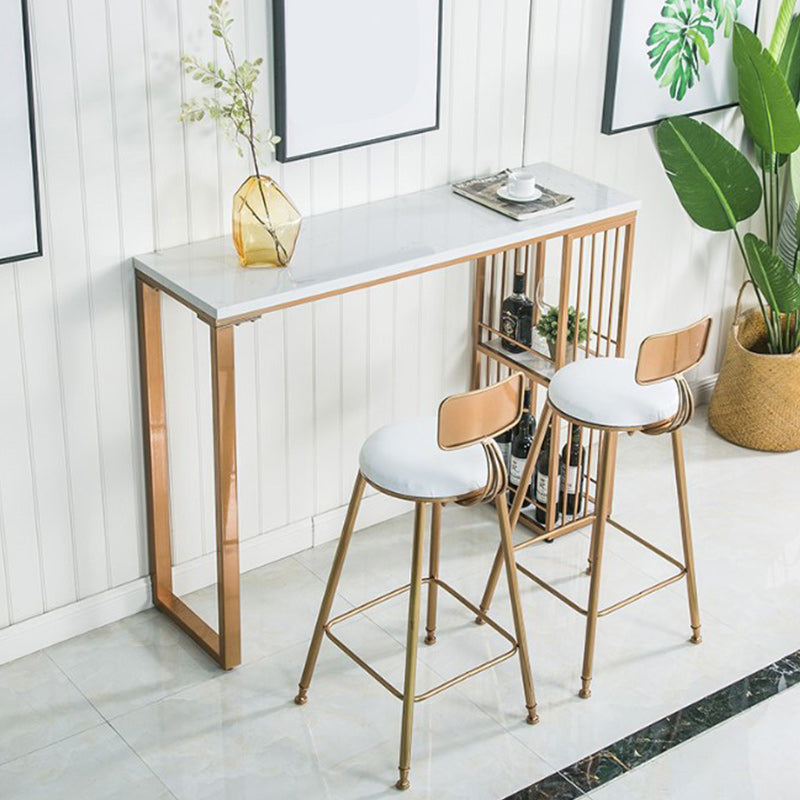 Glam Style Bar Table 42-inch Height Artificial Marble Top Bistro Table with Storage Shelf 55.1"L x 15.7"W x 41.3"H Rectangular Without Chairs Clearhalo 'Bar Furniture' 'Bar Tables' 'bar_tables' 'furn' 'furn_bar_tables' 'Furniture' 'furniture_bar_tables' 'Kitchen & Dining Furniture' 5017469