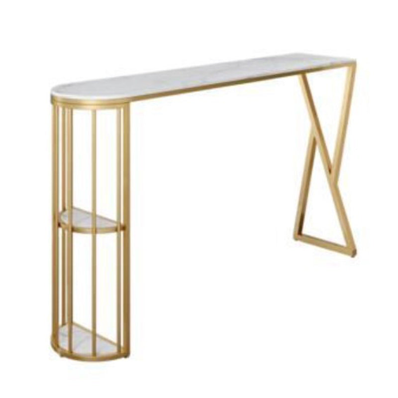 Glam Style Bar Table 42-inch Height Artificial Marble Top Bistro Table with Storage Shelf Free Form Without Chairs Clearhalo 'Bar Furniture' 'Bar Tables' 'bar_tables' 'furn' 'furn_bar_tables' 'Furniture' 'furniture_bar_tables' 'Kitchen & Dining Furniture' 5017471