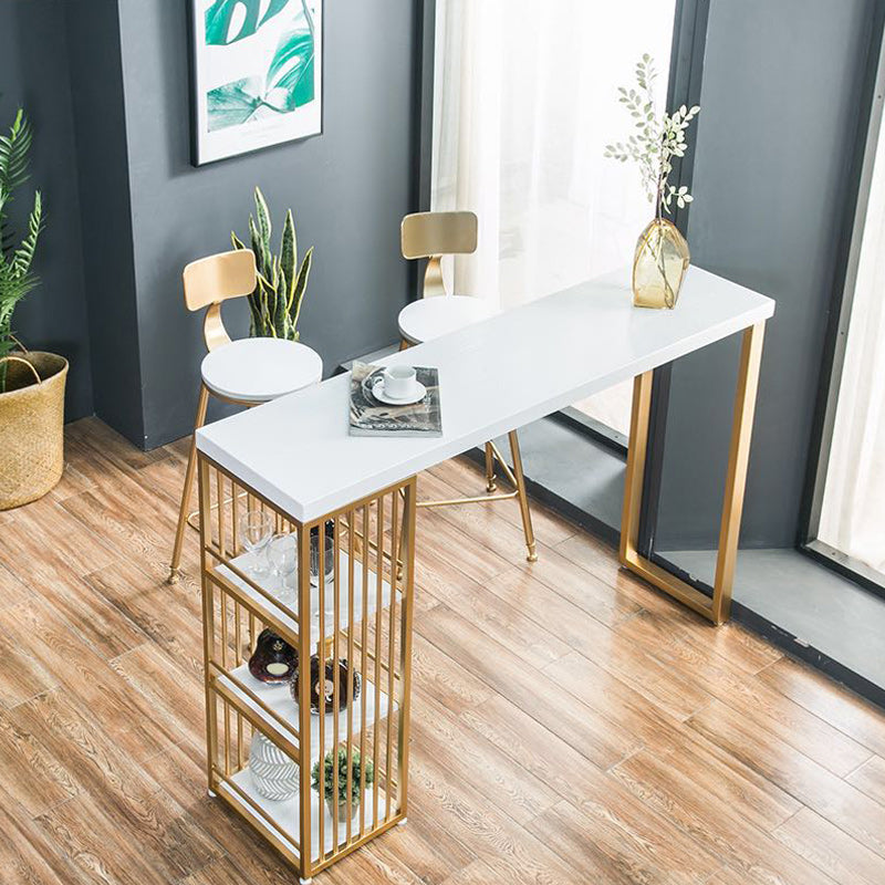 Glam Style Bar Table 42-inch Height Artificial Marble Top Bistro Table with Storage Shelf Rectangular Without Chairs Clearhalo 'Bar Furniture' 'Bar Tables' 'bar_tables' 'furn' 'furn_bar_tables' 'Furniture' 'furniture_bar_tables' 'Kitchen & Dining Furniture' 5017476