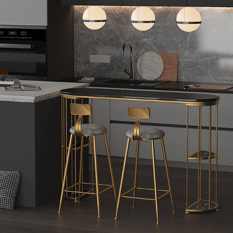 Light Luxury Oval Bar Table Stone Top Metal Pedestal Pub Table for Dining Room Black-Gold 55.1"L x 15.7"W x 41.3"H Clearhalo 'Bar Furniture' 'Bar Tables' 'bar_tables' 'Furniture' 'furniture_bar_tables' 'Kitchen & Dining Furniture' 5017490
