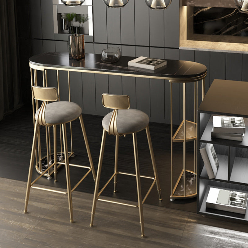 Light Luxury Oval Bar Table Stone Top Metal Pedestal Pub Table for Dining Room Black-Gold Clearhalo 'Bar Furniture' 'Bar Tables' 'bar_tables' 'Furniture' 'furniture_bar_tables' 'Kitchen & Dining Furniture' 5017492
