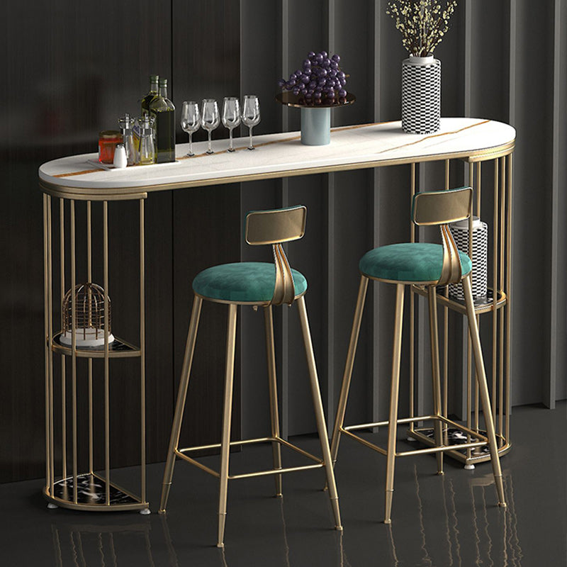 Light Luxury Oval Bar Table Stone Top Metal Pedestal Pub Table for Dining Room White-Gold 55.1"L x 15.7"W x 41.3"H Clearhalo 'Bar Furniture' 'Bar Tables' 'bar_tables' 'Furniture' 'furniture_bar_tables' 'Kitchen & Dining Furniture' 5017493