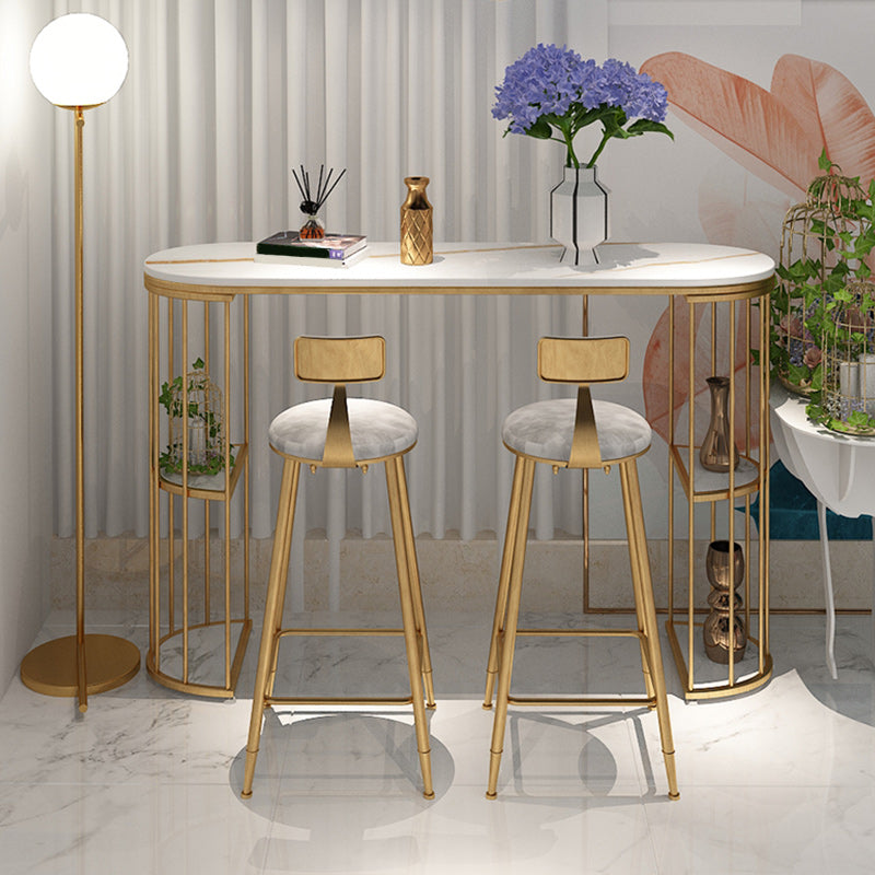 Light Luxury Oval Bar Table Stone Top Metal Pedestal Pub Table for Dining Room White-Gold 63"L x 15.7"W x 41.3"H Clearhalo 'Bar Furniture' 'Bar Tables' 'bar_tables' 'Furniture' 'furniture_bar_tables' 'Kitchen & Dining Furniture' 5017499